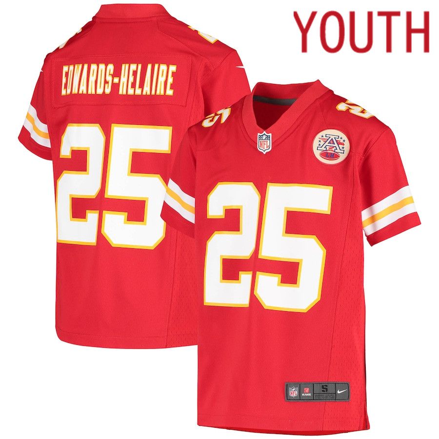 Youth Kansas City Chiefs 25 Clyde Edwards-Helaire Nike Red Team Game NFL Jersey